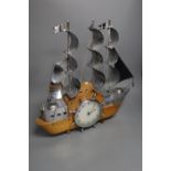 A novelty timepiece in the form a three-masted ship, Metamech Electric movement, 42cm