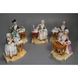 After Meissen originals. A group of five late 19th century porcelain groups, emblematic of the