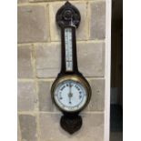 An Edwardian aneroid barometer and thermometer, height 86cm