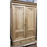 A 19th century French pine two door 'knockdown wardrobe' with drawer and base, width 158cm depth
