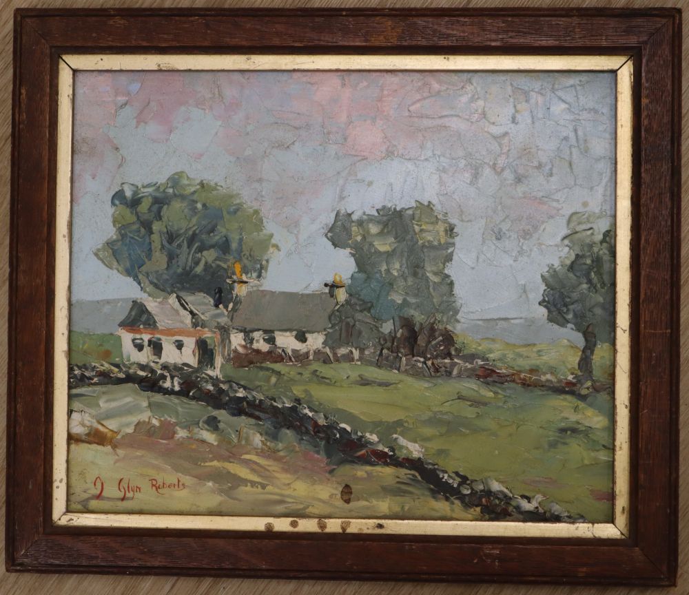 J. Glyn Roberts, oil on board, Farm in a landscape, signed, 23 x 28cm - Image 2 of 3