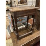 An 18th century and later oak side table, width 53cm depth 30cm height 69cm