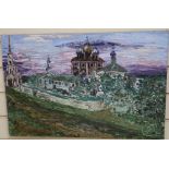 Russian School, oil on canvas, Orthodox church in a landscape, inscribed verso, 40 x 60cm, unframed