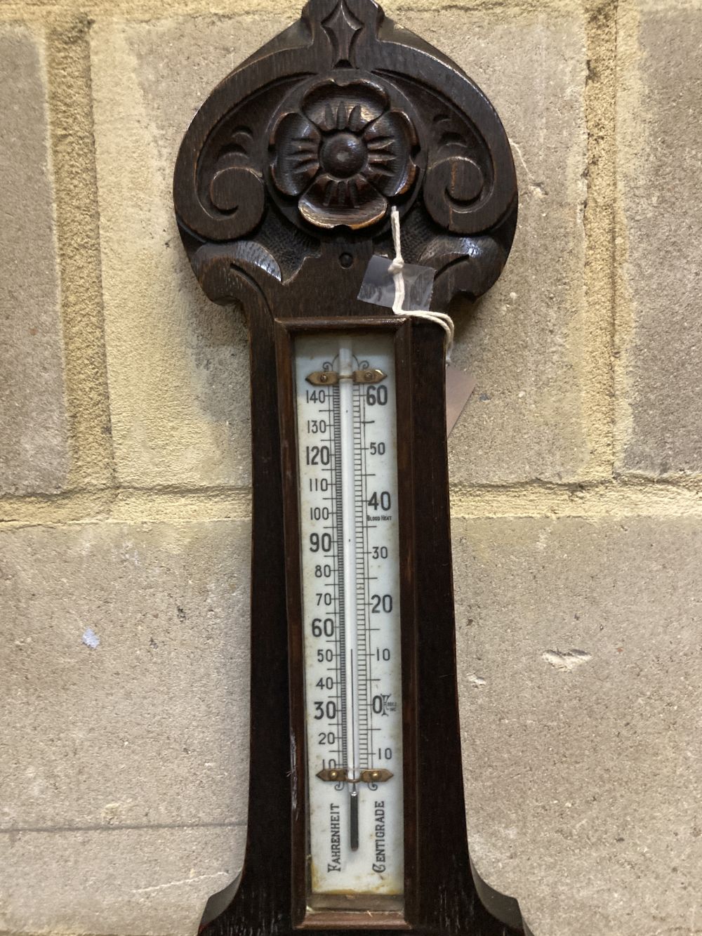 An Edwardian aneroid barometer and thermometer, height 86cm - Image 3 of 3