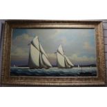 Salvatore Colacicco (1935-), oil on board, Yachts racing for the America's Cup, signed, 59 x 105cm