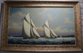 Salvatore Colacicco (1935-), oil on board, Yachts racing for the America's Cup, signed, 59 x 105cm