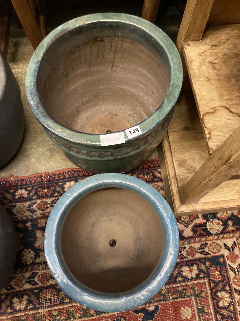 Two glazed earthenware garden planters, largest diameter 37cm - Image 4 of 4