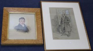 H.G. Moone, pencil and chalk, A stagecoach driver 1879, signed, 37 x 23cm and a maple framed