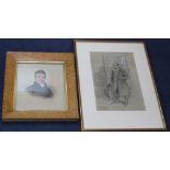H.G. Moone, pencil and chalk, A stagecoach driver 1879, signed, 37 x 23cm and a maple framed