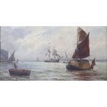 Gustav de Breanski (1856-1898), oil on board, Pool of London, signed, 15 x 29cm