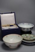 A group of Chinese and Japanese porcelain bowls and plates, 18th century and later, together with