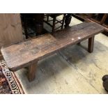 An antique pine bench, width 160cm depth 33cm height 42cm