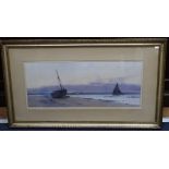 Carleton Grant RBA (1860-1930), watercolour, Fishing boats along the coast at daybreak, signed and