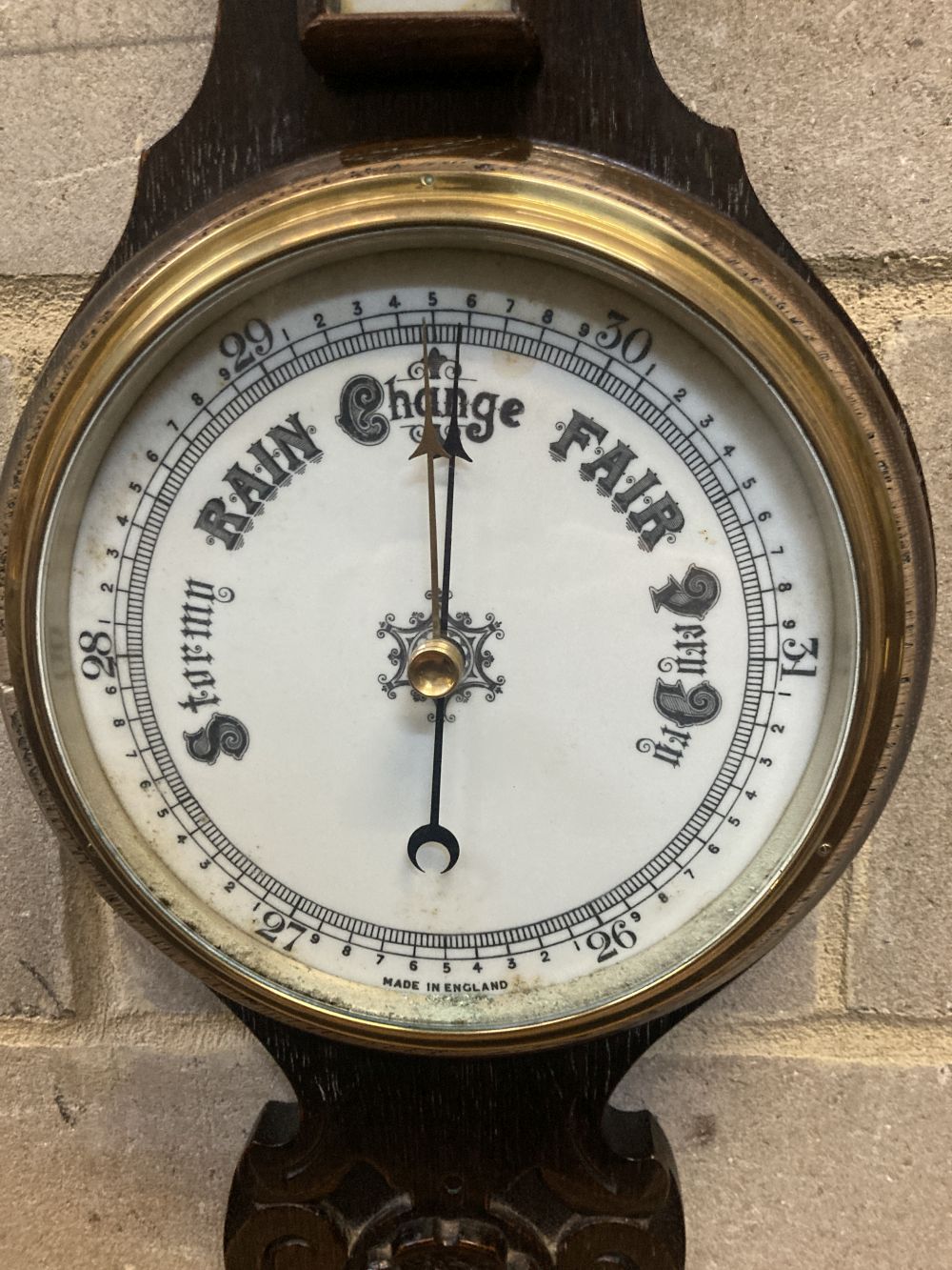 An Edwardian aneroid barometer and thermometer, height 86cm - Image 2 of 3