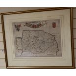 Coloured engraving, Map of Nortfolcia, Norfolke, 39 x 51cm