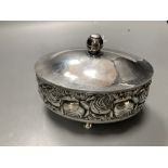 An early to mid 20th century continental 800 standard white metal oval lidded box, embossed with