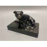 A patinated spelter model of a bulldog, length 13cm height 8.5cm