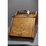 A Victorian rosewood and floral marquetry coal box, with brass mounted handle, depth 48cm