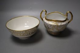 A Flight Barr and Barr seaweed gilt two handled sucrier and a Flight Barr Worcester bowl gilt with