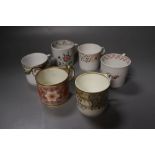 Six coffee cans including New Hall, Derby and Spode