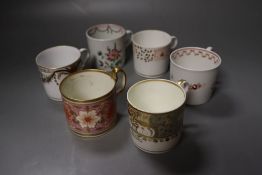 Six coffee cans including New Hall, Derby and Spode