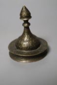 A 19th century Indo-Persian brass incense box and cover, height 7cm