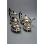 A silver plated four piece tea and coffee service, hot water jug 21cm