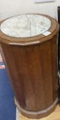 A Victorian oak marble top cylinder bedside cabinet, diameter 40cm height 77cm