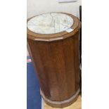 A Victorian oak marble top cylinder bedside cabinet, diameter 40cm height 77cm