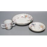 Three pieces of 18th century Chinese wares: tea cup, saucer and dish