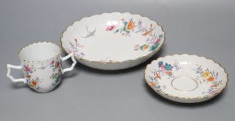 Three pieces of 18th century Chinese wares: tea cup, saucer and dish