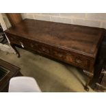 A George I style walnut low dresser, width 182cm depth 63cm height 80cm