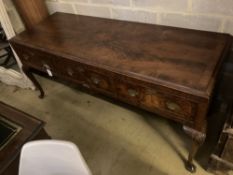 A George I style walnut low dresser, width 182cm depth 63cm height 80cm