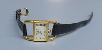 A lady's 18ct gold Kutchinsky manual wind rectangular dial wrist watch, with Ebel movement, on