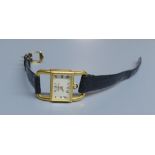 A lady's 18ct gold Kutchinsky manual wind rectangular dial wrist watch, with Ebel movement, on