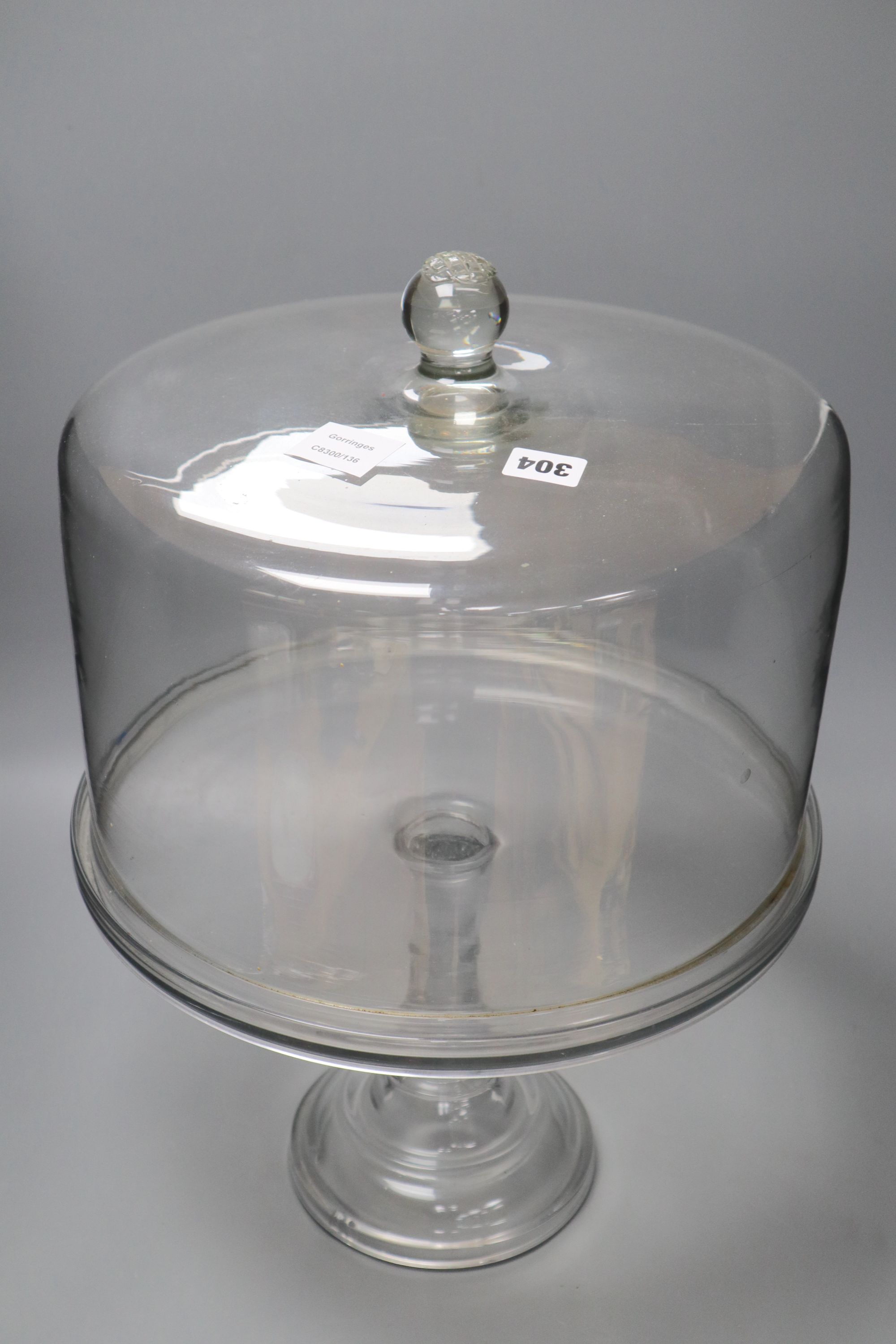 A Victorian glass pedestal cake stand and cover, height 53cm - Image 2 of 2