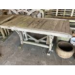 A rustic design rectangular weathered garden table, width 150cm depth 78cm height 70cm