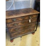 A small 18th century walnut chest of drawers, width 74cm, depth 39cm, height 73cm