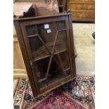 An Edwardian inlaid mahogany hanging corner cabinet, width 54cm depth 26cm height 96cm