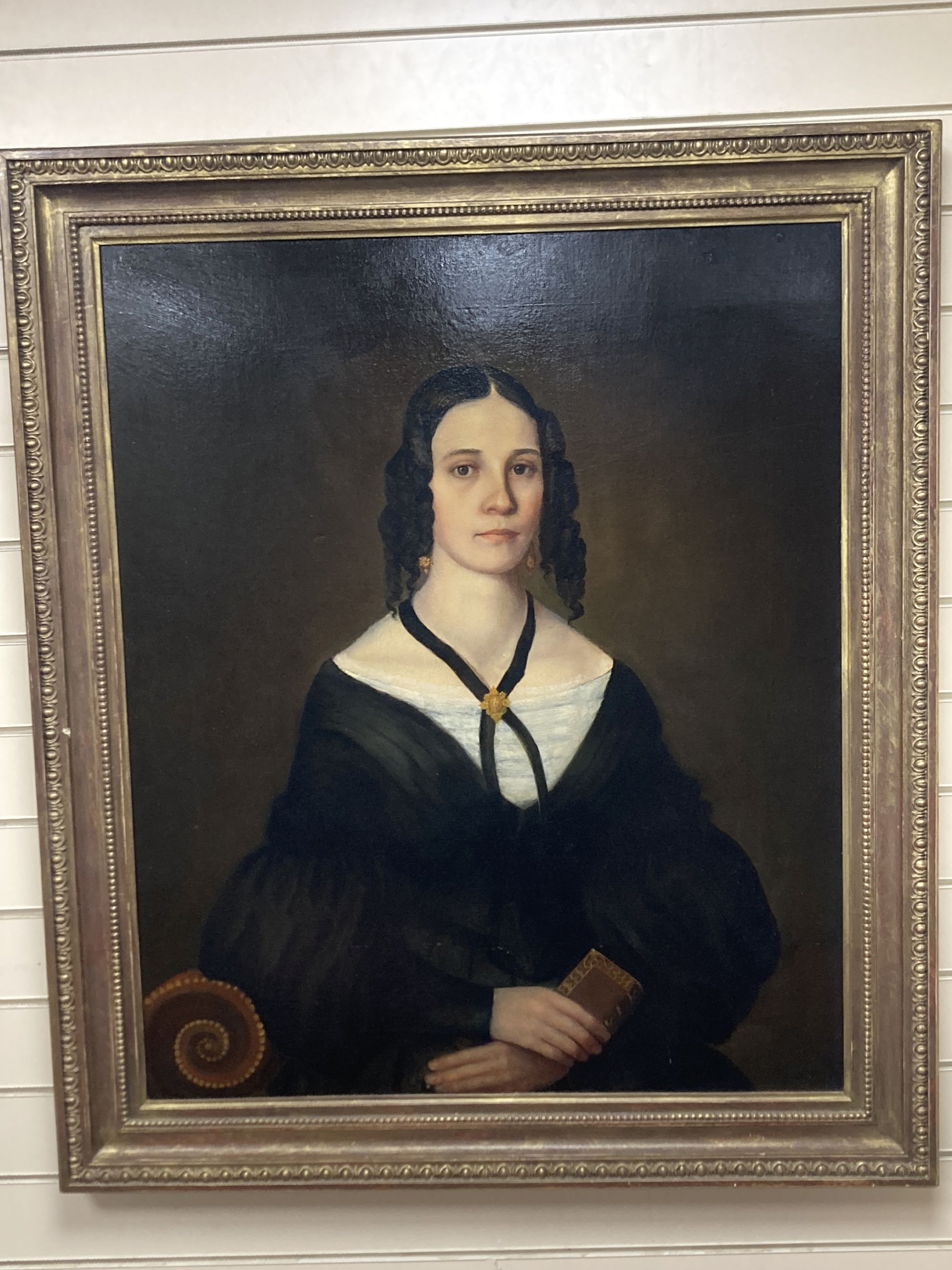 English School c.1840, oil on canvas, Half length portrait of a young lady, 90 x 75cm - Image 2 of 2