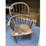 A 19th century elm and fruitwood child's Windsor elbow chair, width 40cm depth 30cm height 64cm