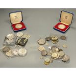 18th - 20th century World coins including 1887 half crown, 1876 five Marks, two cased 1977 silver