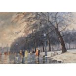 John Horwood (b. 1934), oil on canvas, Winter park scene with figures, signed, 29 x 44cm