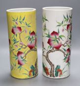 Two Chinese 'peaches and bats' famille rose cylindrical vases, height 29cm