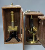 A lacquered brass monocular 'Universal Microscope' by Smith & Beck, London, No. 2911 and another