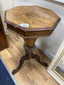 A Victorian walnut trumpet work table, width 44cm height 74cm