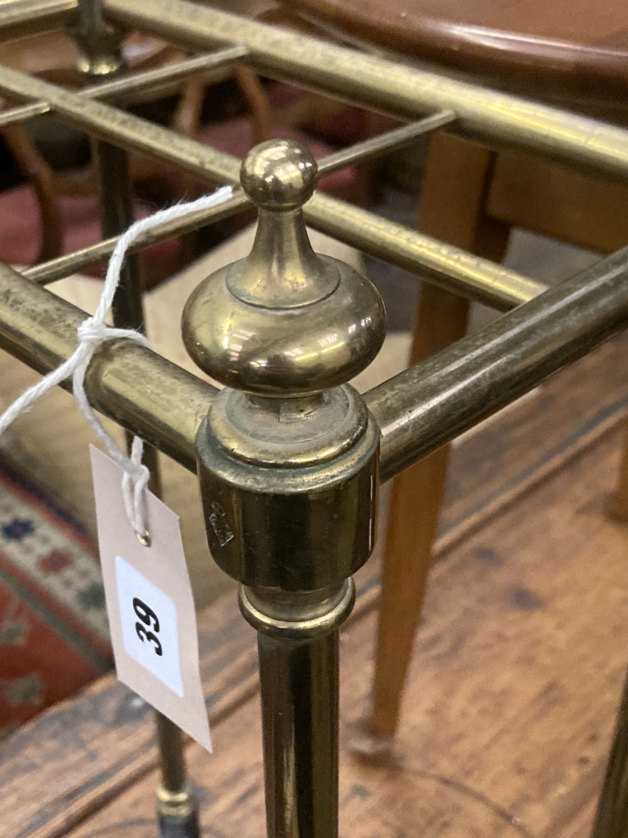 A Victorian brass and cast iron six division stick stand, width 32cm depth 19cm height 62cm - Image 4 of 4