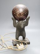 A spelter 'bear' lamp on marble base