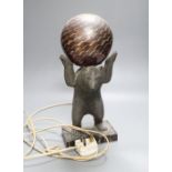 A spelter 'bear' lamp on marble base