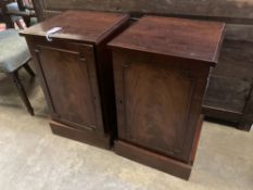 A pair of George III style mahogany pedestal bedside cabinets, width 39cm, depth 39cm, height 65cm